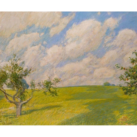 September Clouds White Modern Wood Framed Art Print by Hassam, Childe