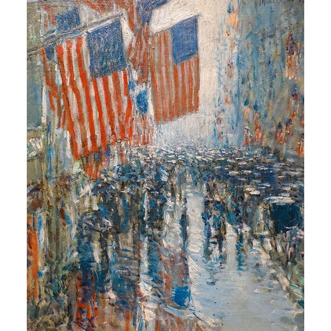 Rainy Day-Fifth Avenue White Modern Wood Framed Art Print by Hassam, Childe