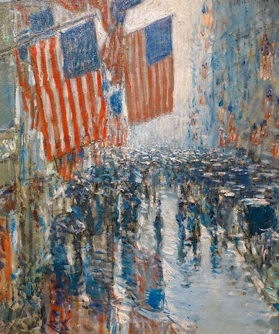 Rainy Day-Fifth Avenue Black Ornate Wood Framed Art Print with Double Matting by Hassam, Childe