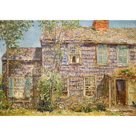 Old House-Easthampton-Long Island Gold Ornate Wood Framed Art Print with Double Matting by Hassam, Childe