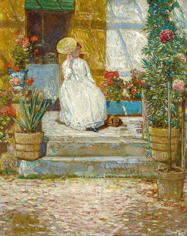 In the Sun White Modern Wood Framed Art Print with Double Matting by Hassam, Childe