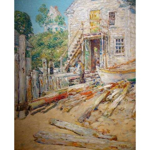 Riggers Shop-Provincetown-Mass Gold Ornate Wood Framed Art Print with Double Matting by Hassam, Childe