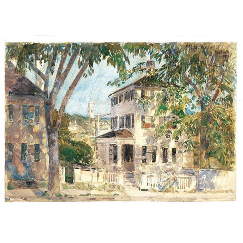 Street in Portsmouth Black Modern Wood Framed Art Print with Double Matting by Hassam, Childe