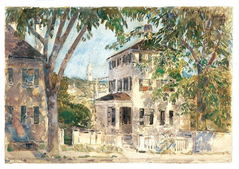 Street in Portsmouth White Modern Wood Framed Art Print with Double Matting by Hassam, Childe