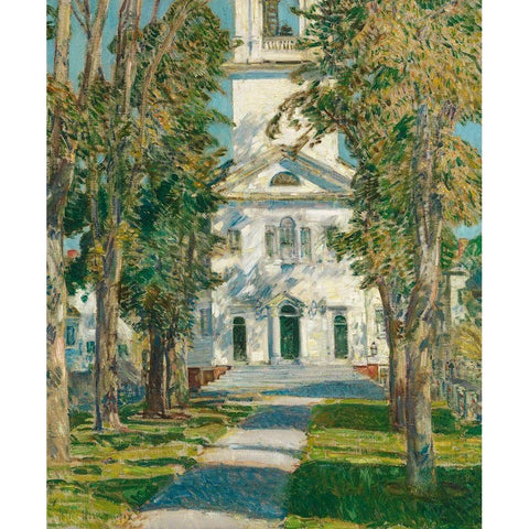 The Church at Gloucester Gold Ornate Wood Framed Art Print with Double Matting by Hassam, Childe