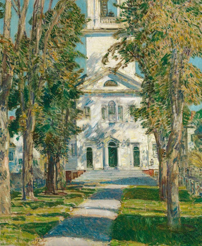 The Church at Gloucester White Modern Wood Framed Art Print with Double Matting by Hassam, Childe