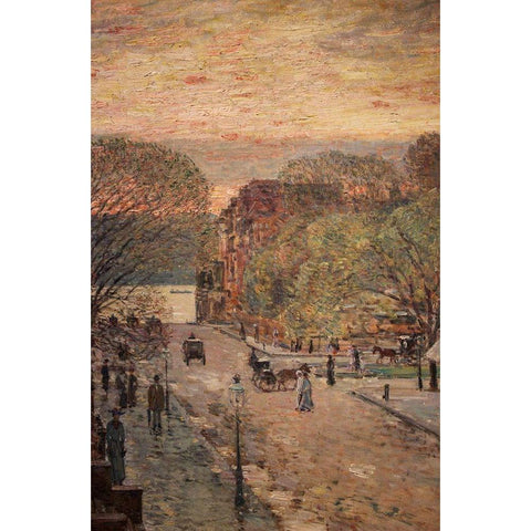 Spring on West 79th Street Gold Ornate Wood Framed Art Print with Double Matting by Hassam, Childe