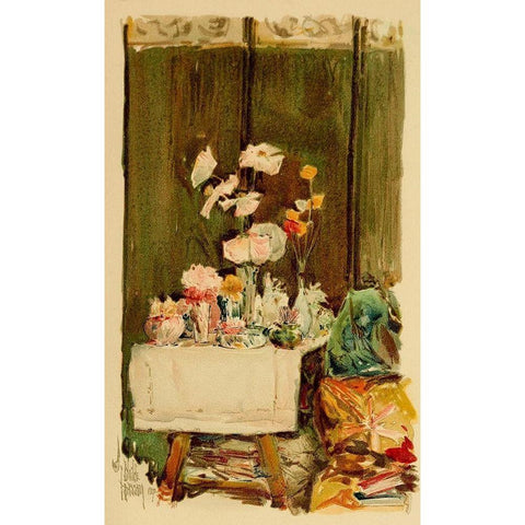 An Island Garden White Modern Wood Framed Art Print by Hassam, Childe