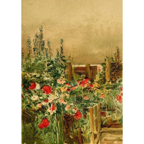 Home of the Hummingbird Black Modern Wood Framed Art Print with Double Matting by Hassam, Childe