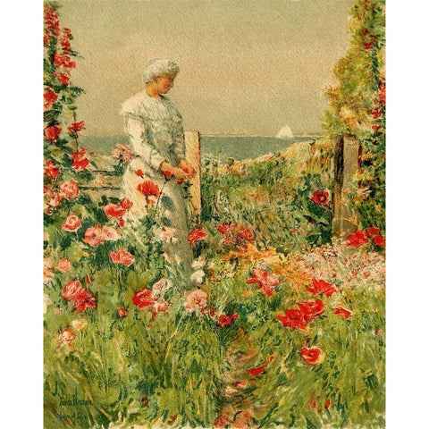 In the Garden White Modern Wood Framed Art Print by Hassam, Childe