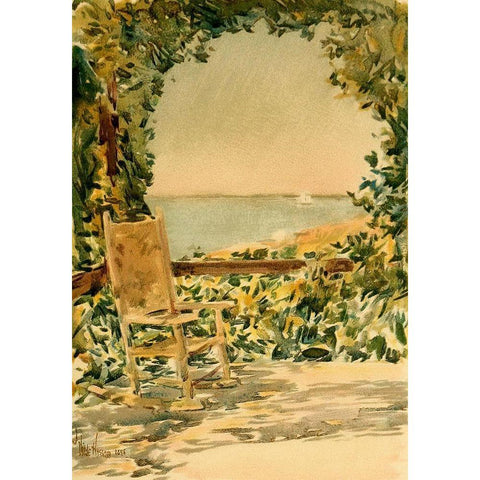 Sunny Chair Gold Ornate Wood Framed Art Print with Double Matting by Hassam, Childe