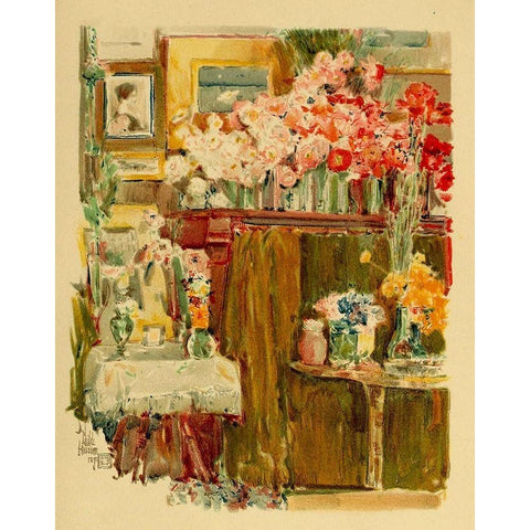 The Altar and Shrine Gold Ornate Wood Framed Art Print with Double Matting by Hassam, Childe