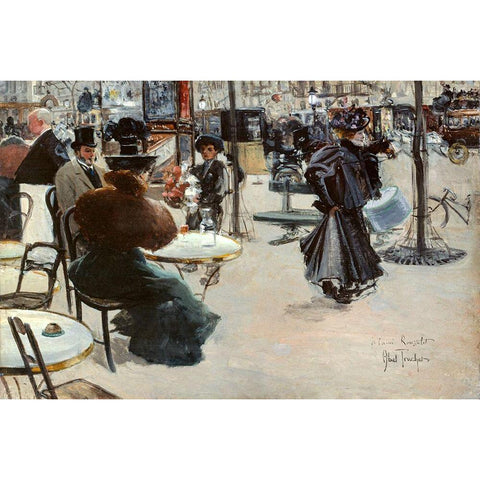 Street scene-Cafe terrace White Modern Wood Framed Art Print by Abel-Truchet, Louis