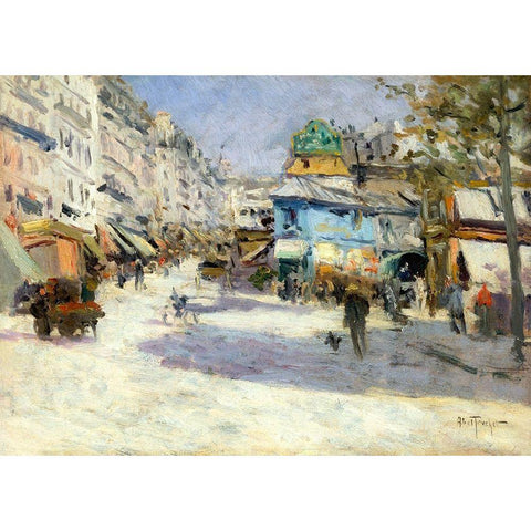 Rue Lepic-the corner of Rue Puget and Place Blanche White Modern Wood Framed Art Print by Abel-Truchet, Louis