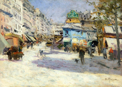 Rue Lepic-the corner of Rue Puget and Place Blanche White Modern Wood Framed Art Print with Double Matting by Abel-Truchet, Louis