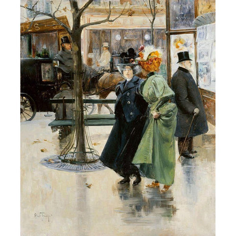 On the Boulevards Black Modern Wood Framed Art Print with Double Matting by Abel-Truchet, Louis