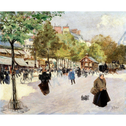 Boulevard de Clichy Black Modern Wood Framed Art Print with Double Matting by Abel-Truchet, Louis