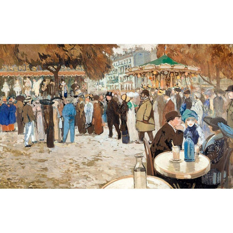 Fun fair-boulevard de Clichy Gold Ornate Wood Framed Art Print with Double Matting by Abel-Truchet, Louis