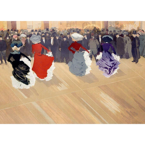 The quadrille at the Moulin-Rouge White Modern Wood Framed Art Print by Abel-Truchet, Louis