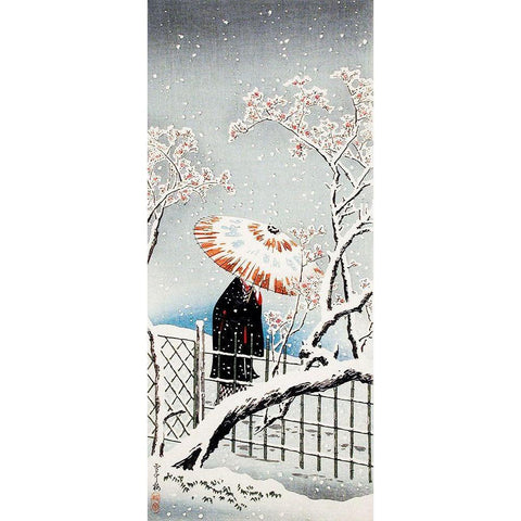 Plum Tree in Snow White Modern Wood Framed Art Print by Takahashi, Hiroaki