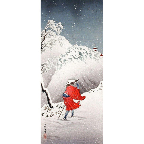 Snowy Evening on a Mountain Path White Modern Wood Framed Art Print by Takahashi, Hiroaki