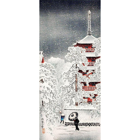 Snow at Asakusa-Yedo-Musashi Province Black Modern Wood Framed Art Print with Double Matting by Takahashi, Hiroaki