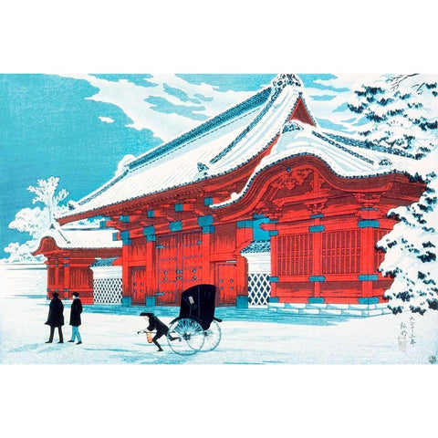 The Red Gate of Hongo in Snow Gold Ornate Wood Framed Art Print with Double Matting by Takahashi, Hiroaki