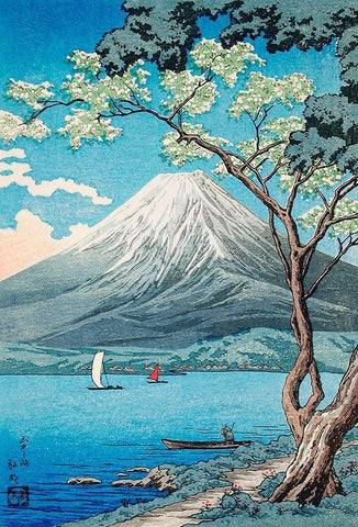 Mount Fuji from Lake Yamanaka White Modern Wood Framed Art Print with Double Matting by Takahashi, Hiroaki