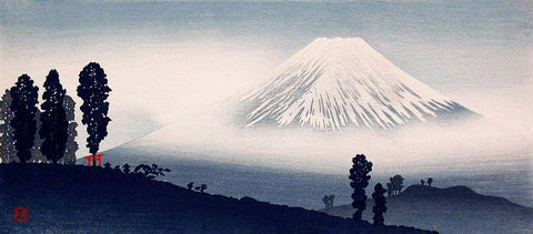 Mount Fuji White Modern Wood Framed Art Print with Double Matting by Takahashi, Hiroaki