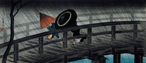 Rain on Izumi Bridge Black Ornate Wood Framed Art Print with Double Matting by Takahashi, Hiroaki