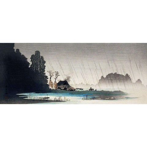 Rain at Igusa Black Modern Wood Framed Art Print with Double Matting by Takahashi, Hiroaki