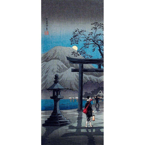 Hakone Lake in Moonlight Black Modern Wood Framed Art Print with Double Matting by Takahashi, Hiroaki