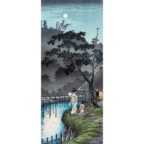 Moon at Sekiguchi Gold Ornate Wood Framed Art Print with Double Matting by Takahashi, Hiroaki