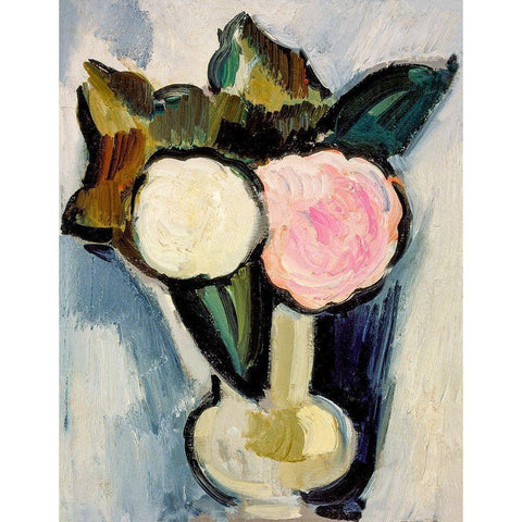 Pink and White Flowers in a Vase Black Modern Wood Framed Art Print with Double Matting by Hartley, Marsden