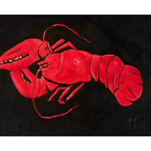 Lobster on Black Background Black Modern Wood Framed Art Print with Double Matting by Hartley, Marsden