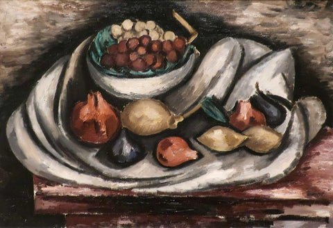 Still Life with Compote and Fruit Black Ornate Wood Framed Art Print with Double Matting by Hartley, Marsden