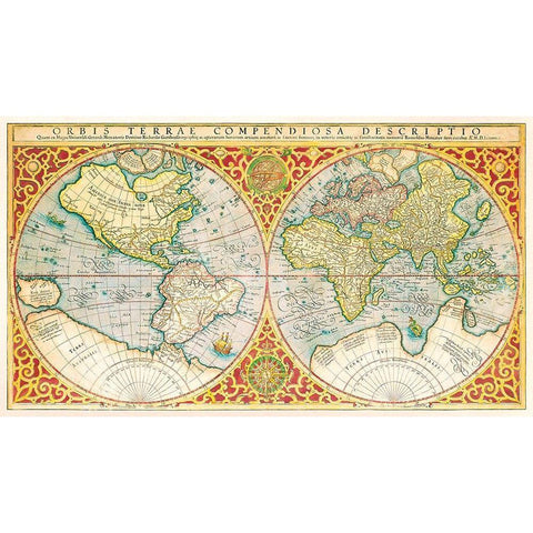 Orbis terrae compendiosa descriptio 1637 Gold Ornate Wood Framed Art Print with Double Matting by Mercator, Gerhad