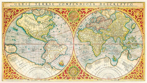 Orbis terrae compendiosa descriptio 1637 White Modern Wood Framed Art Print with Double Matting by Mercator, Gerhad