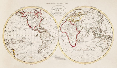 A Map of the World from the best Authorities 1795 White Modern Wood Framed Art Print with Double Matting by Careys American Edition of Guthries Geography