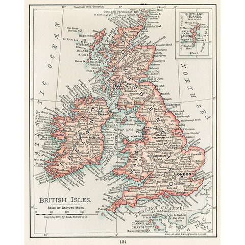 A cartographic map of the British Isles White Modern Wood Framed Art Print by Vintage Maps
