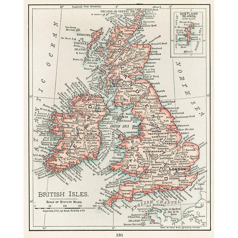 A cartographic map of the British Isles Black Modern Wood Framed Art Print with Double Matting by Vintage Maps