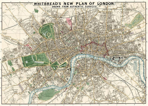 Whitbreads new plan of London drawn from authentic survey 1853 White Modern Wood Framed Art Print with Double Matting by Whitbread, J