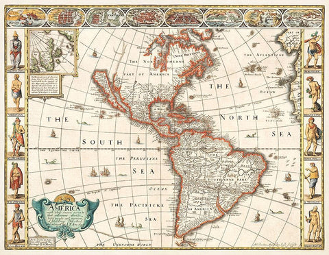 America 1627 Black Ornate Wood Framed Art Print with Double Matting by Speed, John