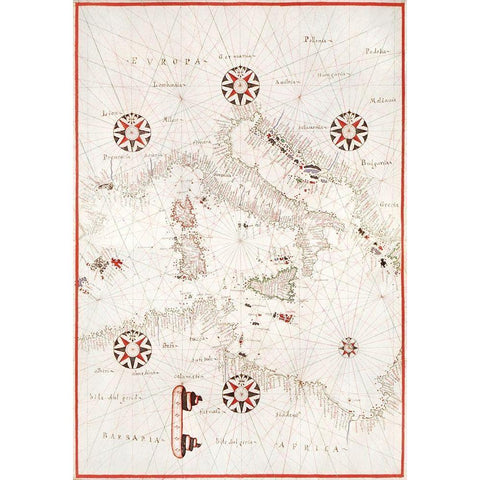 Portolan atlas of the Mediterranean Sea-Central Mediterranean 1590 Black Modern Wood Framed Art Print by Olivia, Joan
