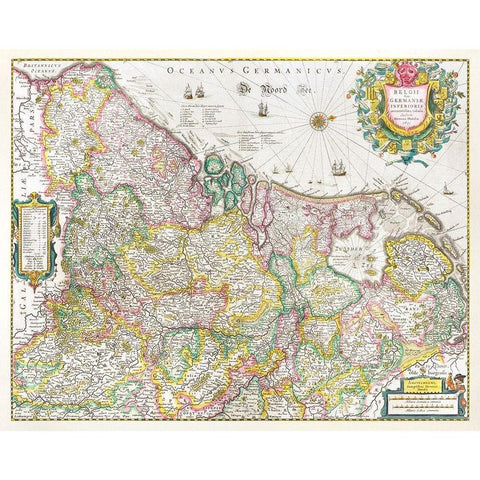 Map of the Netherlands 1631 Black Modern Wood Framed Art Print with Double Matting by Hondius, Henricus