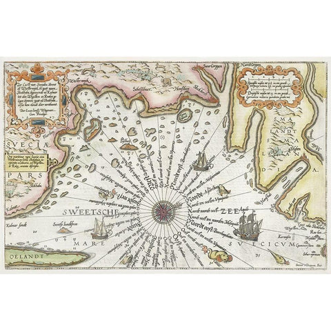 Map of the coast of Sweden between Kalmar and Stockholm 1583 White Modern Wood Framed Art Print by Doetechum, Joannes van