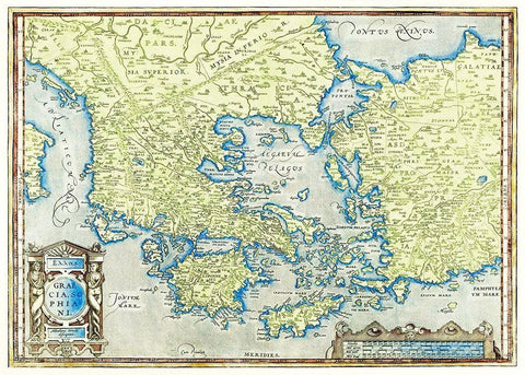 Map of Greece White Modern Wood Framed Art Print with Double Matting by Ortelius, Abraham