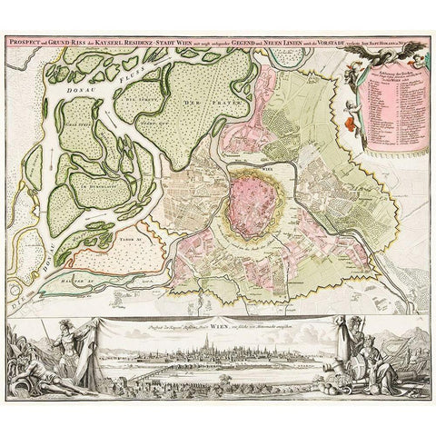 Map of Vienna 1702 White Modern Wood Framed Art Print by Homann, Johann Baptista