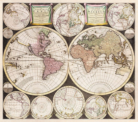 Flat earth globe commonly called the whole world 1696 White Modern Wood Framed Art Print with Double Matting by Allard, Carel