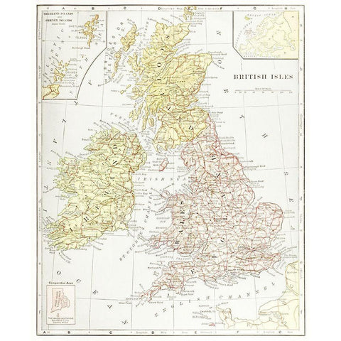 Geography of the British Isles 1886 Black Modern Wood Framed Art Print with Double Matting by Davidson, Thomas McLaren